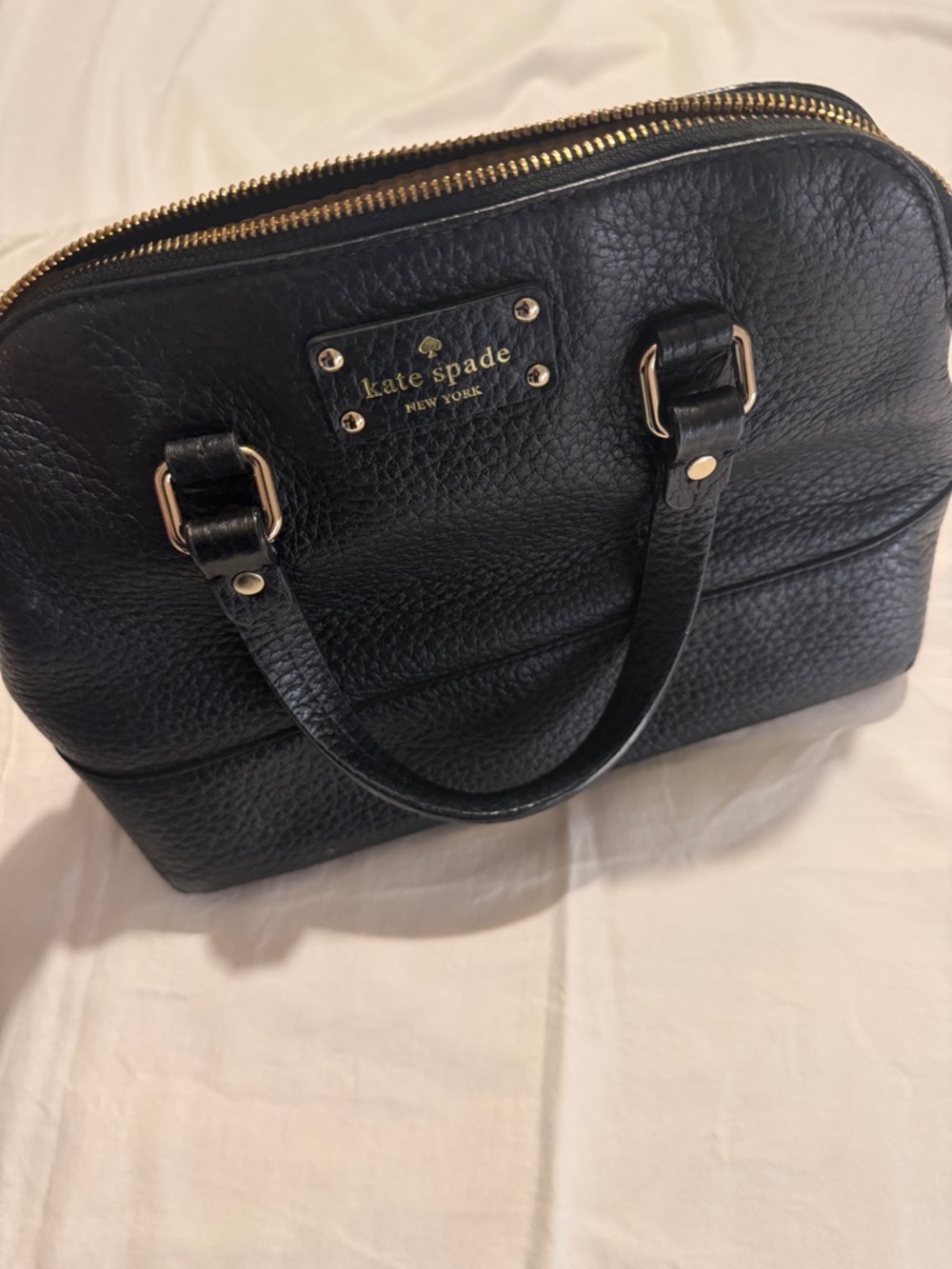 kate spade black pebbled leather dome satchel with gold hardware